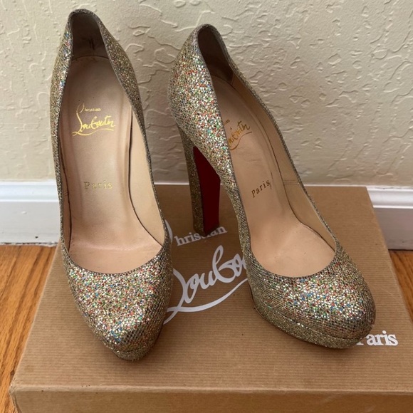 Christian Louboutin Gold Bibi 140 Glitter Pump Platforms - Picture 4 of 4